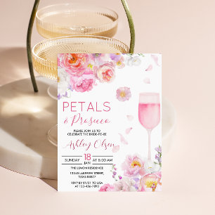 Pink Purple Bloom Petals Prosecco Brautparty Einladung