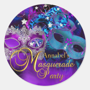 Pink Purple & Blue Masken Maskenball Party Aufkleb Runder Aufkleber