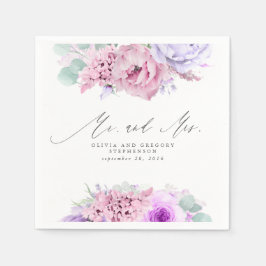 Pink Purple Blumen Elegante Botanische Mr. and Mrs Serviette