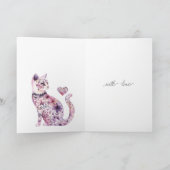 Pink Purple Blush Floral Heart Cat Thinking of you Karte (Innenseite)