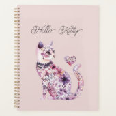 Pink Purple Blush Flowers Heart Love Cat  Planer (Vorderseite)