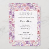 Pink Purple Blush Flowers Hearts Birthday Einladung (Vorne/Hinten)