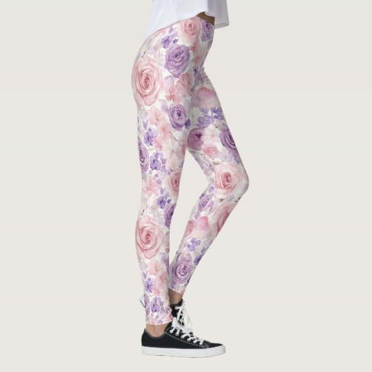 Pink Purple Blush Flowers Hearts  Leggings (Rechts)