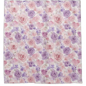 Pink Purple Blush Flowers Hearts Valentine's Day Duschvorhang (Vorderseite)