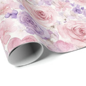 Pink Purple Blush Flowers Hearts Valentine's Day Geschenkpapier (Rolleneckpunkt)