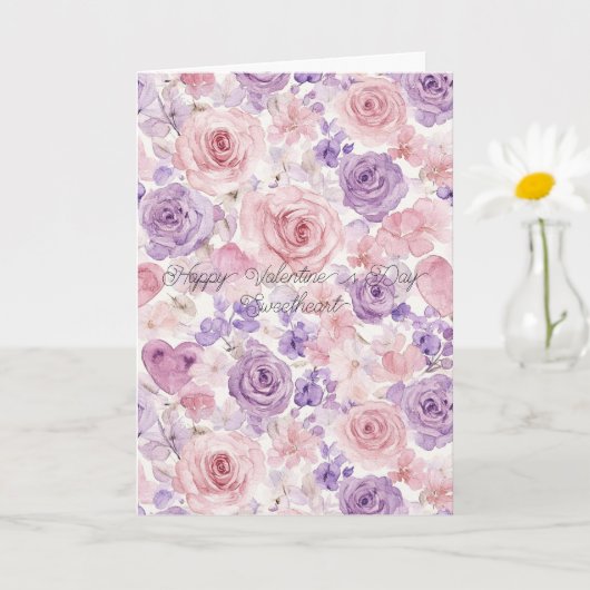Pink Purple Blush Flowers Hearts Valentine's Day Karte (Kleine Pflanze)
