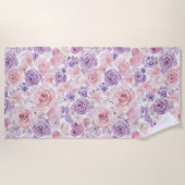 Pink Purple Blush Flowers Hearts Valentine's Day Strandtuch (Vorderseite)