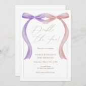 Pink purple bow Twin Birthday Invitation Einladung (Vorne/Hinten)