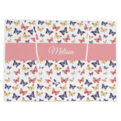 Pink Purple Butterflies Custom Name Große Geschenktüte (Rückseite)