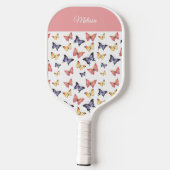 Pink Purple Butterflies Monogram Custom Name Pickleball Schläger (Rückseite)