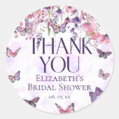 Pink Purple Butterflies & Wildflowers Thank You Runder Aufkleber (Vorderseite)