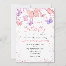 Pink Purple Butterfly Baby Shower  Einladung