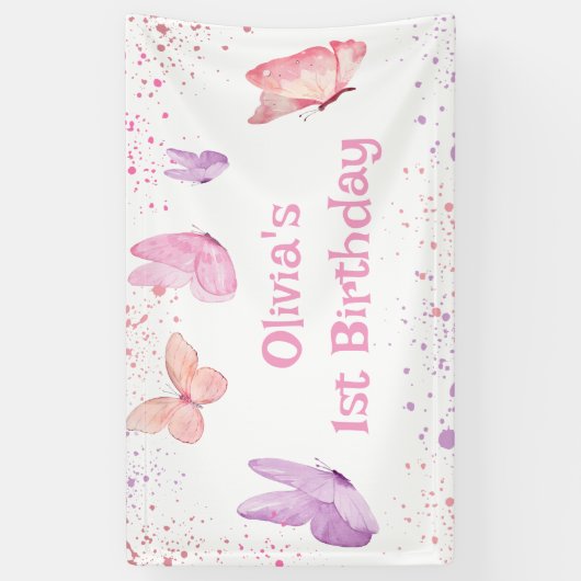 Pink Purple Butterfly Birthday Banner (Vertikal)