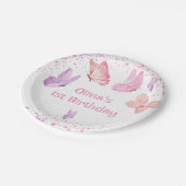 Pink Purple Butterfly Birthday Pappteller (Schrägansicht)