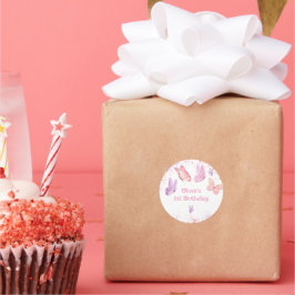Pink Purple Butterfly Birthday  Runder Aufkleber
