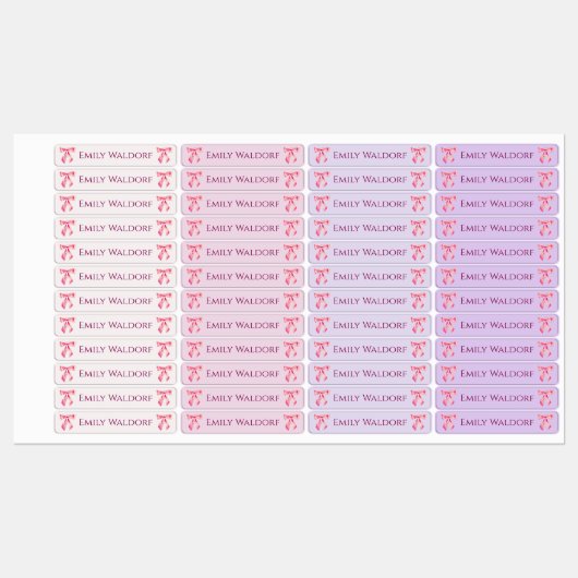Pink & Purple Clothing School Labels with Bow Etiketten (Blatt)