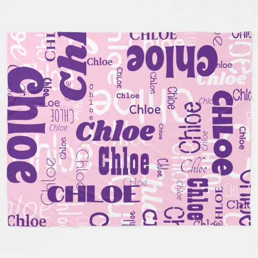 Pink Purple Custom Name Pattern Retro Fonts Fleecedecke (Vorderseite (Horizontal))