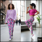 Pink Purple Filtered Crowded Dog Pattern Leggings