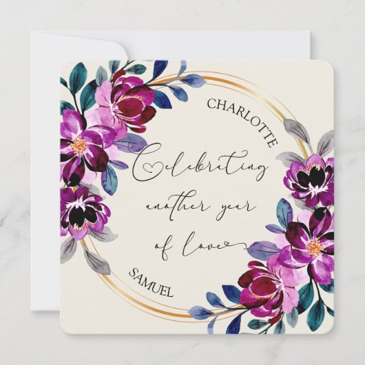 Pink Purple Floral Celebrate Love Anniversary Card (Vorderseite)
