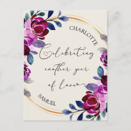 Pink Purple Floral Celebrate Love Anniversary  Postkarte