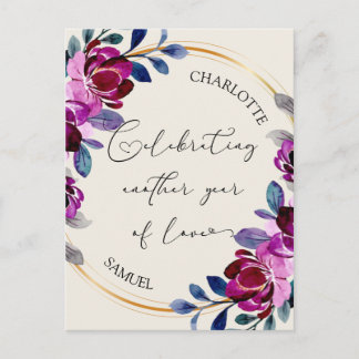 Pink Purple Floral Celebrate Love Anniversary  Postkarte