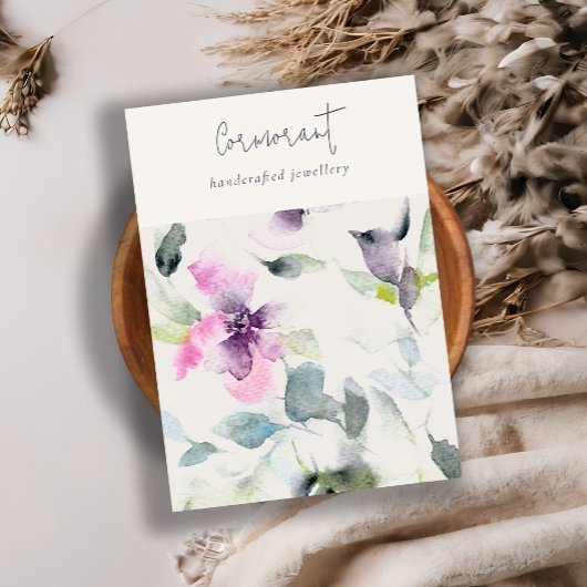 Pink Purple Floral Script Blank Jewelry Holder Visitenkarte