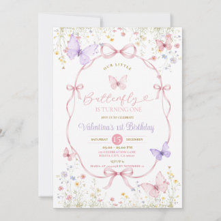 Pink Purple Floral Wildflower Butterfly Birthday Einladung