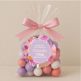 Pink Purple Flowers 75. Geburtstagsparty Danke Runder Aufkleber