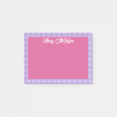 Pink Purple Gingham Border Name In Cool Script Post-it Klebezettel (Vorderseite)