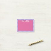 Pink Purple Gingham Border Name In Cool Script Post-it Klebezettel (Auf Schreibtisch)