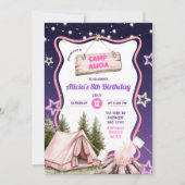 Pink Purple Girl Camping Birthday  Einladung (Vorderseite)