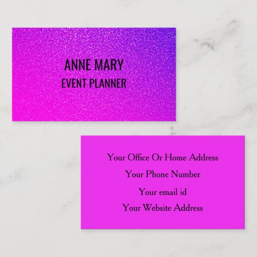 Pink Purple Glitter Event Wedding Planner Girly Visitenkarte (Vorne/Hinten)