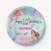 Pink Purple Glitter Mermaids 10th Birthday Party Pappteller (Vorderseite)