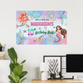Pink Purple Glitter Mermaids 10th Birthday Welcome Poster (Heimbüro)