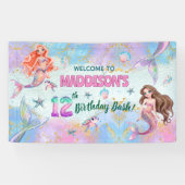 Pink Purple Glitter Mermaids 12th Birthday Welcome Banner (Horizontal)