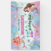 Pink Purple Glitter Mermaids 12th Birthday Welcome Banner (Vertikal)