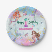 Pink Purple Glitter Mermaids 1st Birthday Party Pappteller (Vorderseite)