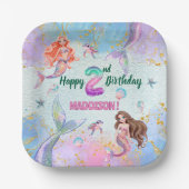 Pink Purple Glitter Mermaids 2nd Birthday Party Pappteller (Vorderseite)