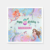 Pink Purple Glitter Mermaids 3rd Birthday Party Serviette (Vorderseite)