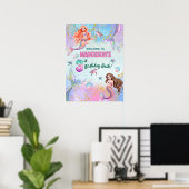 Pink Purple Glitter Mermaids 3rd Birthday Welcome Poster (Heimbüro)