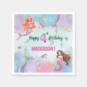 Pink Purple Glitter Mermaids 4th Birthday Party Serviette (Vorderseite)