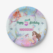 Pink Purple Glitter Mermaids 5th Birthday Party Pappteller (Vorderseite)