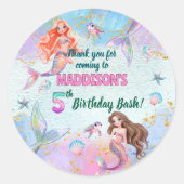 Pink Purple Glitter Mermaids 5th Birthday Party Runder Aufkleber (Vorderseite)