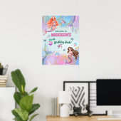 Pink Purple Glitter Mermaids 5th Birthday Welcome Poster (Heimbüro)