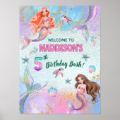 Pink Purple Glitter Mermaids 5th Birthday Welcome Poster (Vorne)