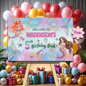 Pink Purple Glitter Mermaids 5th Birthday Welcome Poster