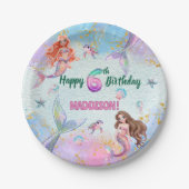 Pink Purple Glitter Mermaids 6th Birthday Party Pappteller (Vorderseite)