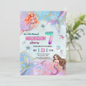 Pink Purple Glitter Mermaids 7th Birthday Party Einladung (Stehend Vorderseite)