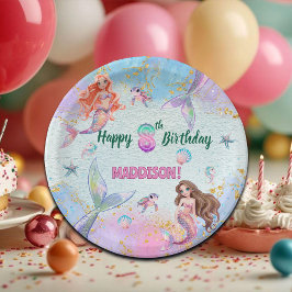 Pink Purple Glitter Mermaids 8th Birthday Party Pappteller