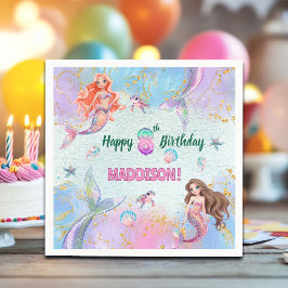 Pink Purple Glitter Mermaids 8th Birthday Party Serviette